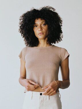 Ozma 'Lou' raw silk noil tee, tea (taupe), S
